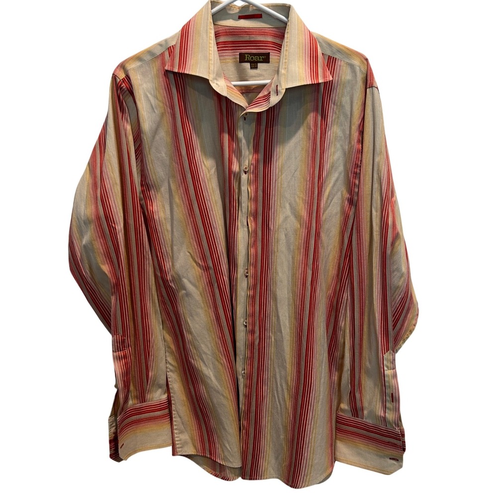 Roar Long Sleeve‎ Men's Shirt XL Red Pink Yellow Colorful Cotton Blend